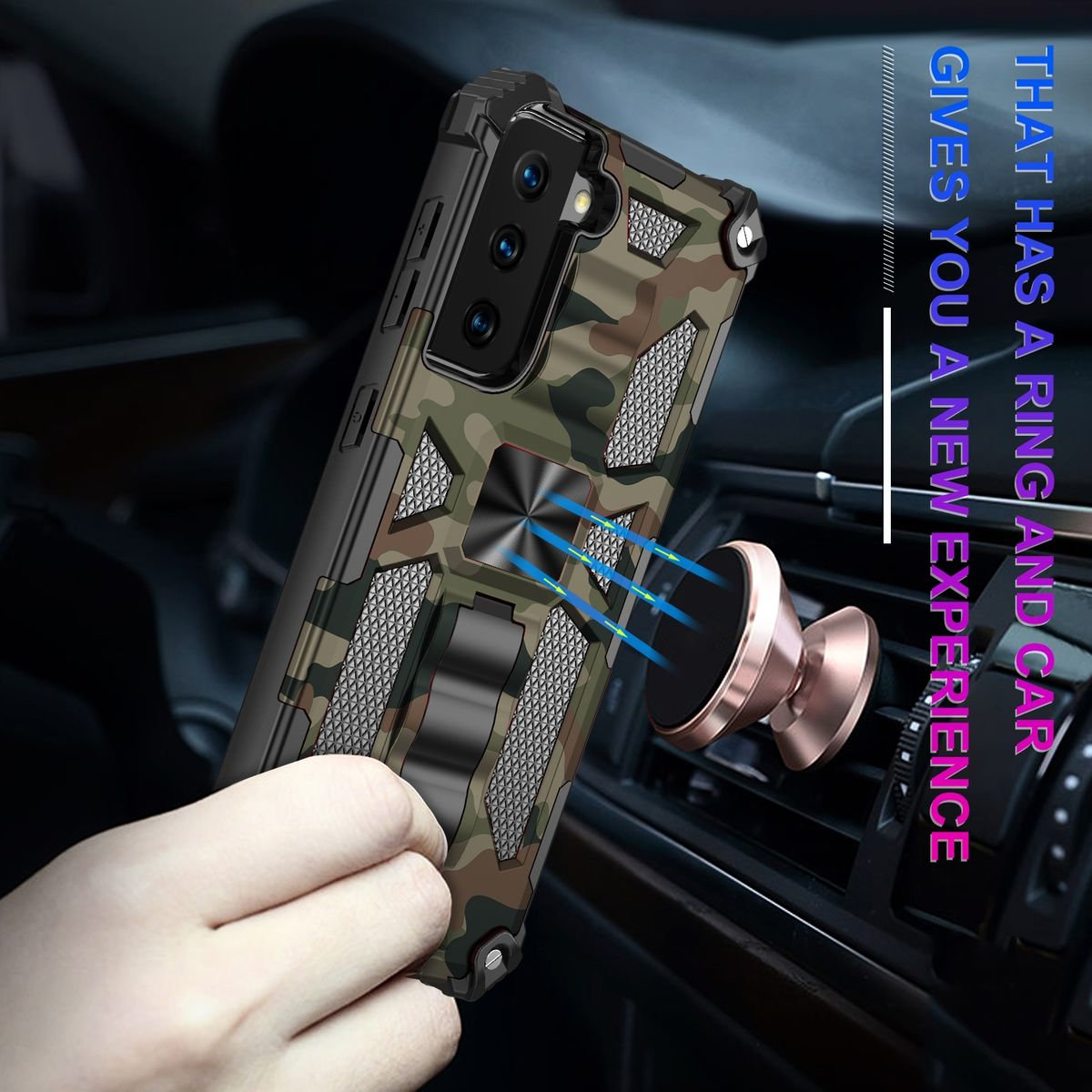 WIGENTO Camouflage Shockproof S21, Samsung, Design Schutz Armor / Grün Camouflage Backcover, Galaxy Cover