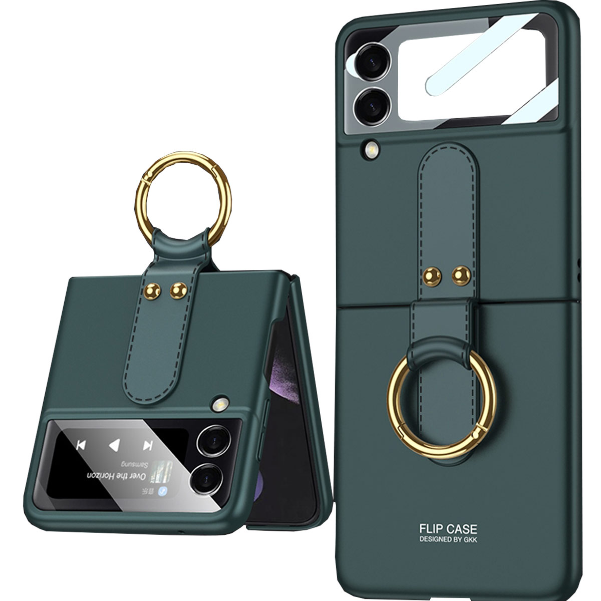 Kunst Cover, Ring-Halter Samsung, Fold3 WIGENTO Z Galaxy 5G, Grün Leder Backcover,