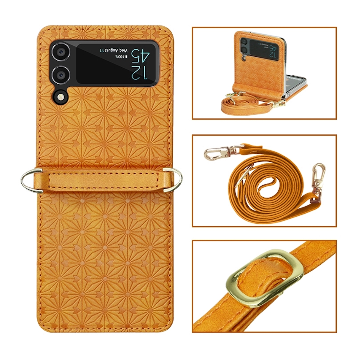 Tasche mit Galaxy Gurt, Geprägte Design 5G, Gelb Full Flip4 Samsung, Z WIGENTO Cover,