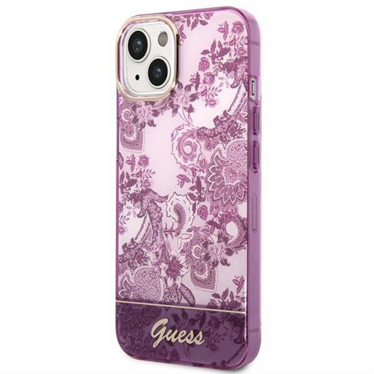 GUESS Design Muster TPU Apple, Backcover, 14, Lila PU iPhone Hülle, Leder / / PC