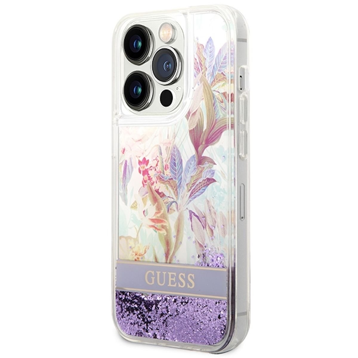 GUESS Paisley Liquid Glitter Hülle, iPhone Design Lila Backcover, Apple, Pro, 14
