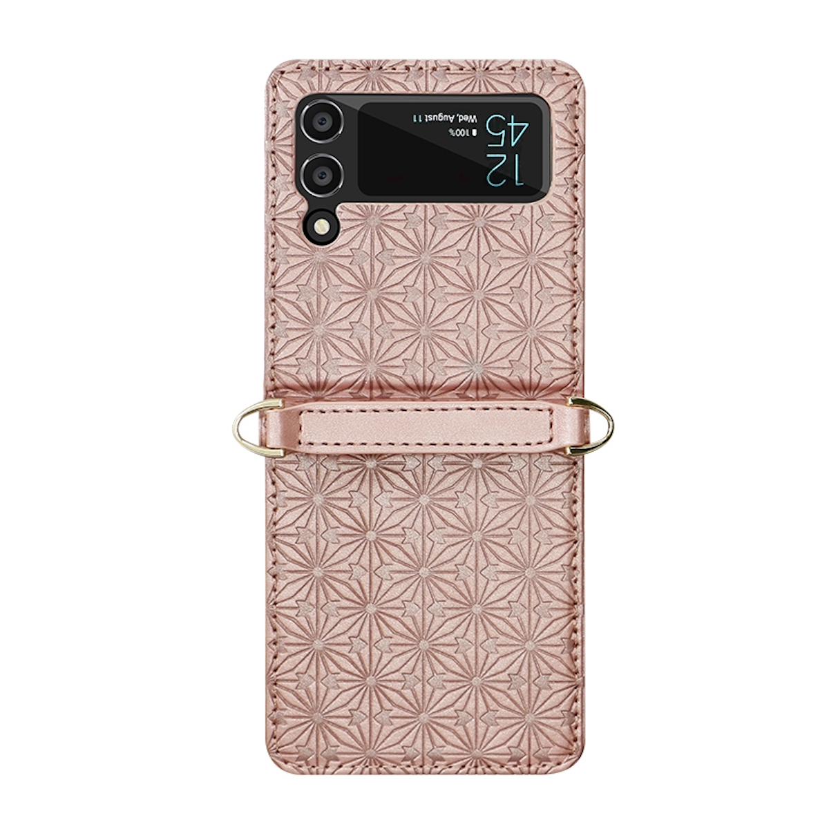 Design Cover, mit WIGENTO 5G, Samsung, Flip4 Z Galaxy Gold Full Gurt, Rose Geprägte Tasche
