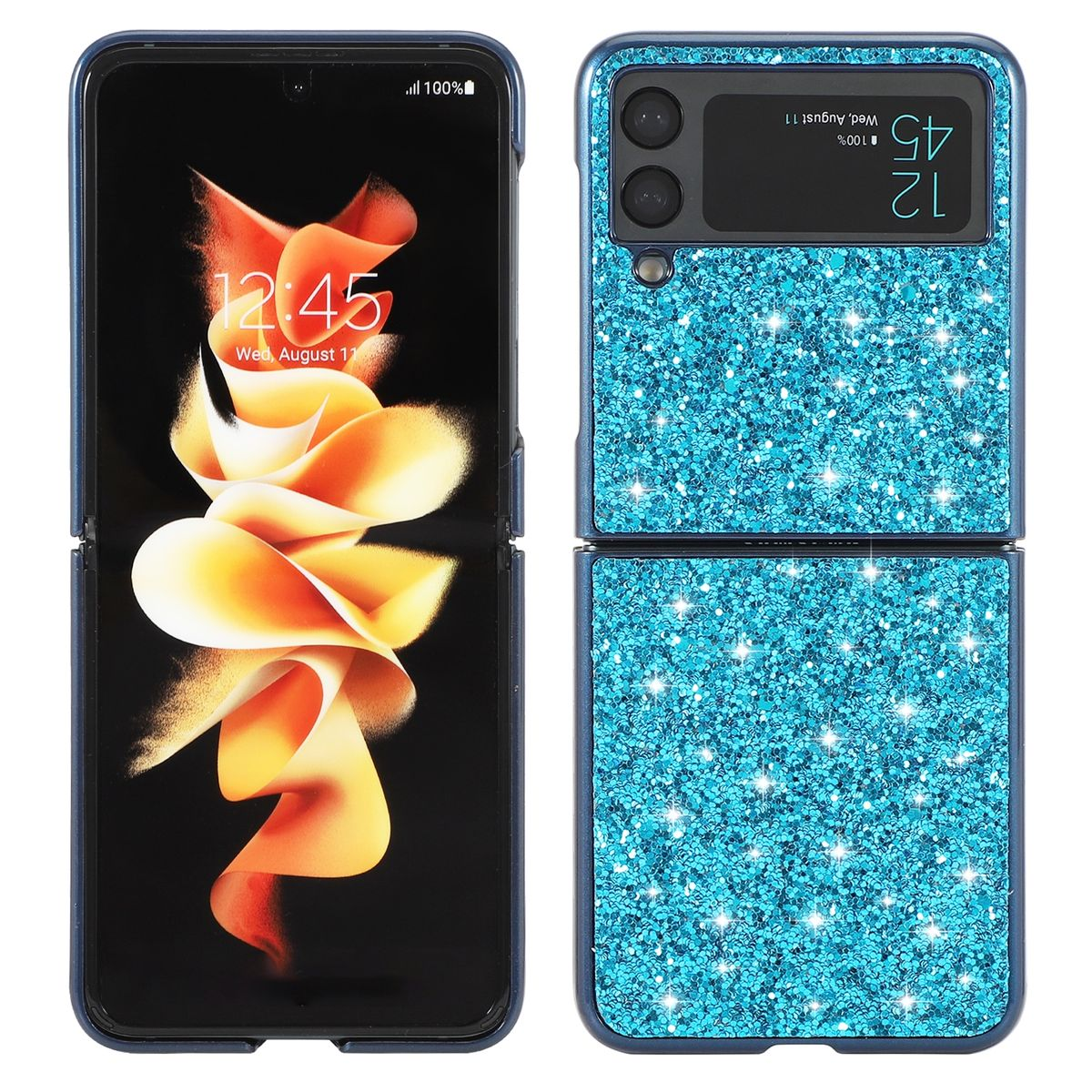 Diamant Cover, Z 5G, Glitzer WIGENTO Kunststoff Galaxy Samsung, Blau Backcover, Flip4 Design