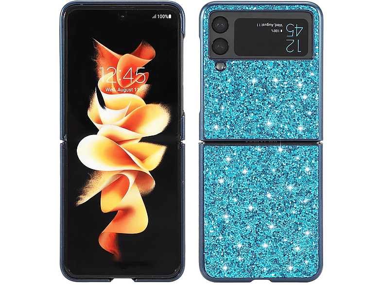 WIGENTO Glitzer Cover, Flip4 Galaxy Blau 5G, Diamant Kunststoff Z Backcover, Design Samsung