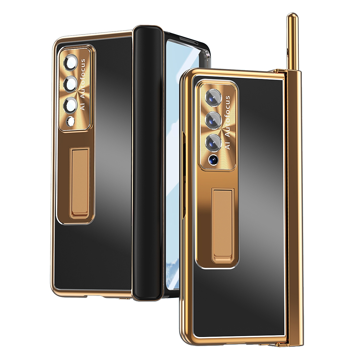 WIGENTO Design Magnetische Aluminium / Glas Samsung, Z 5G, Full Galaxy Tasche, Fold4 Cover, Schwarz