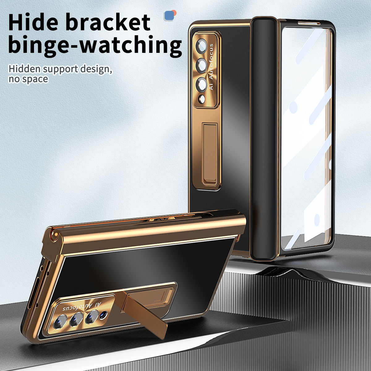 Full / Schwarz 5G, Fold4 Aluminium Z Samsung, Tasche, Cover, Magnetische WIGENTO Glas Design Galaxy