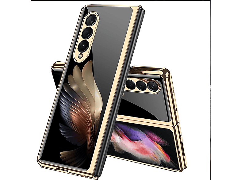 WIGENTO Galvanisierende Kunststoff Hülle Goldene Flügel, Backcover, Samsung, Galaxy Z Fold3 5G, Schwarz mit Druck