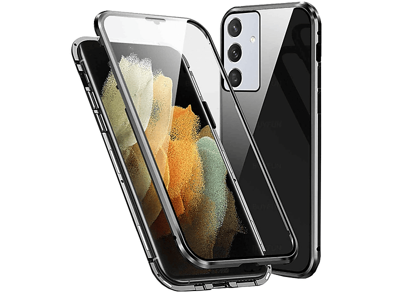 WIGENTO Beidseitiger 360 Grad Magnet Glas Metall Aluminium Hülle, Full  Cover, Samsung, Galaxy A34 5G, Schwarz / Transparent
