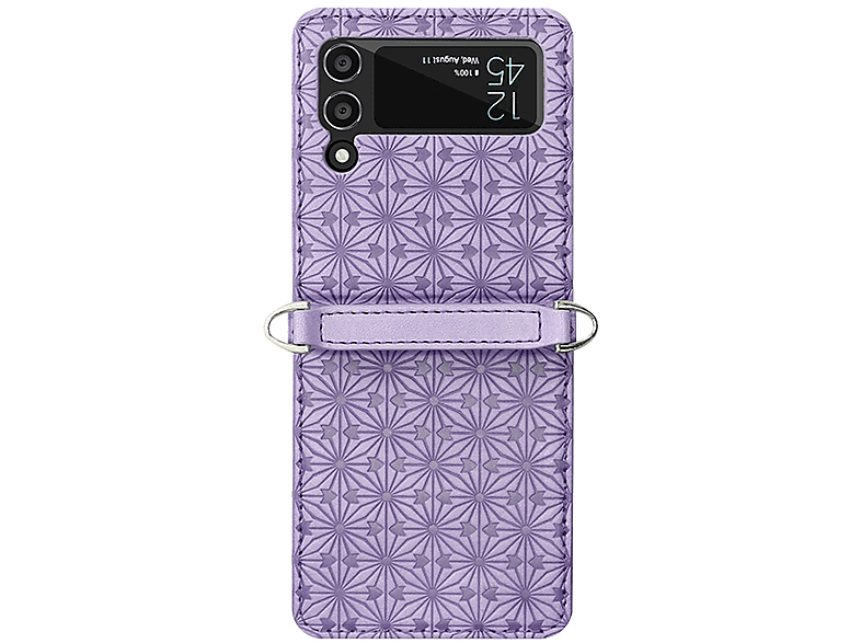 WIGENTO Geprägte Design Flip4 mit Samsung, Tasche Full Z Galaxy Lila Gurt, Cover, 5G
