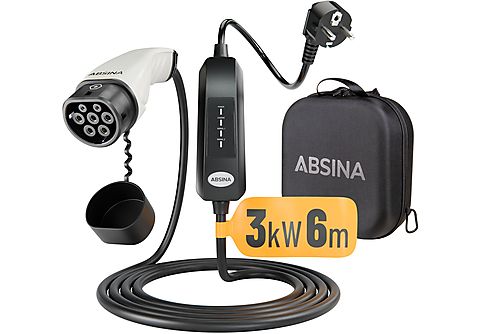 ABSINA Typ 2 Ladekabel zum Laden an Haushaltssteckdosen Elektroauto  Ladekabel, schwarz