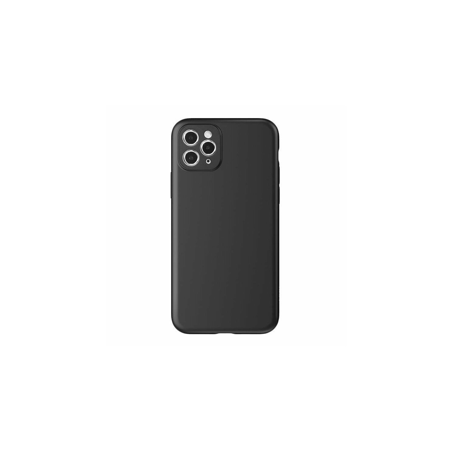 Custodia nera per telefono con fori per fotocamera, sfondo nero.