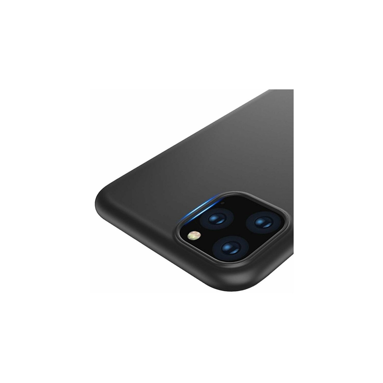Schwarzes Telefon mit Dreifach-Kamera. Die Kameralinsen sind sichtbar.