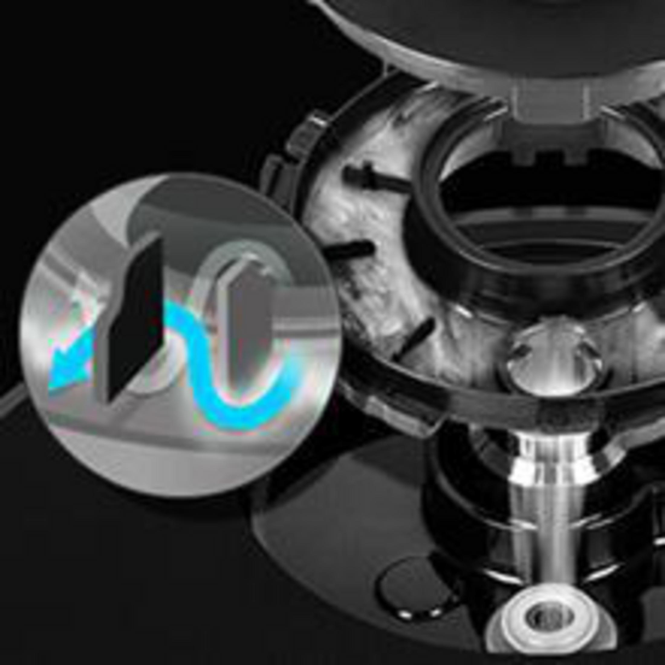 Zbliżenie systemu utylizacji odpadów. Niebieskie strzałki wskazują kierunek przepływu.