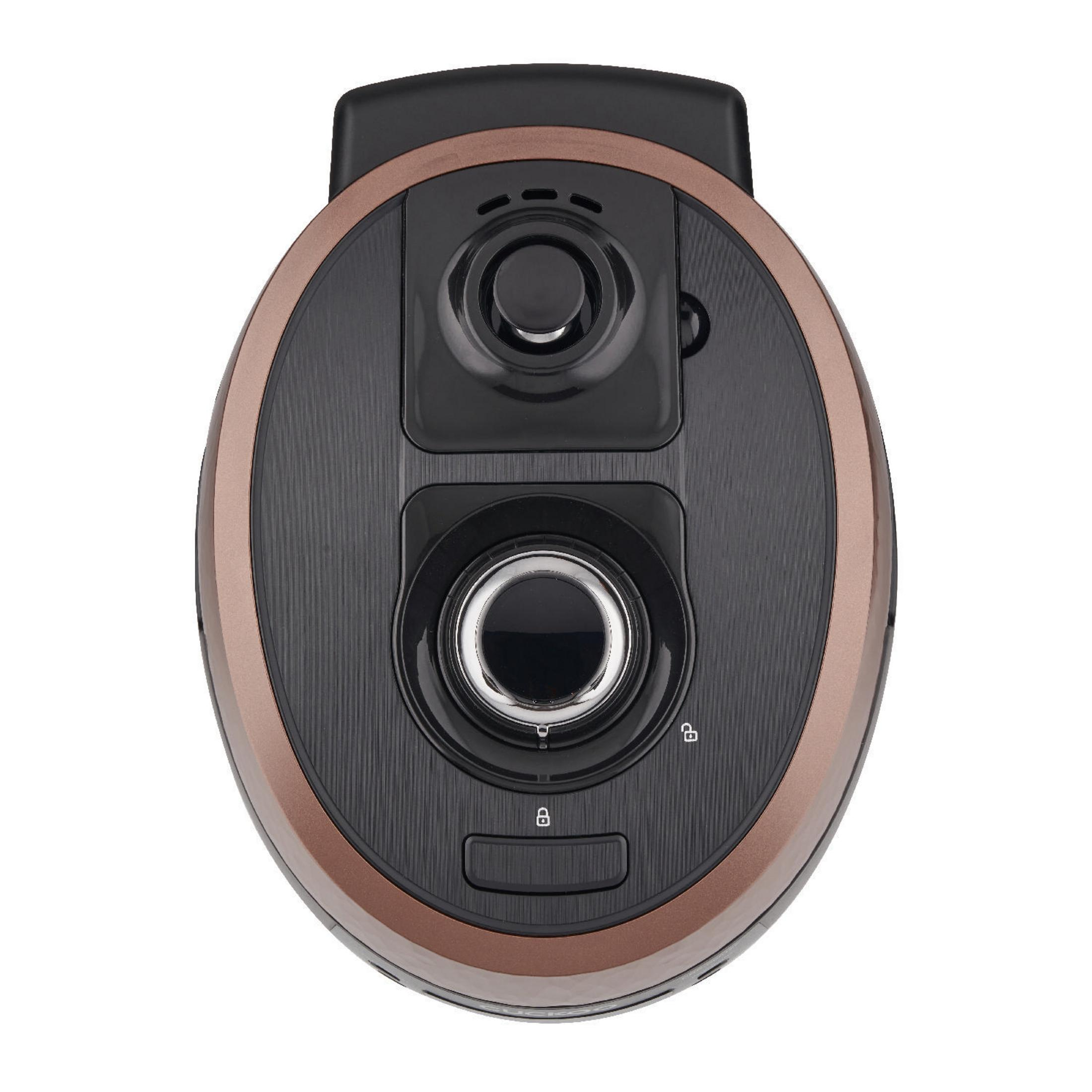 Widok z góry na ryżowar, brązowy i czarny z panelem sterowania.