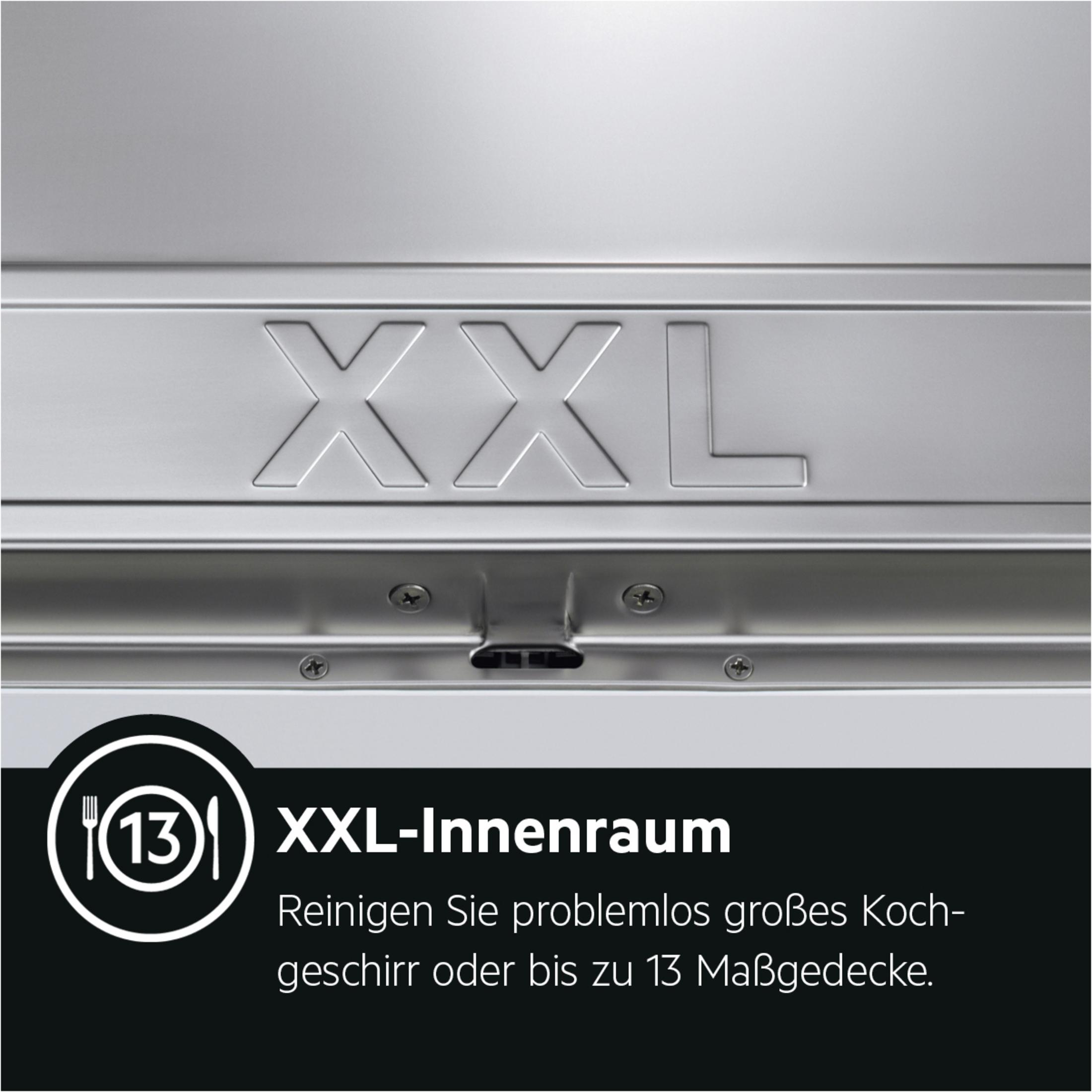 Primo piano di un interno XXL di una lavastoviglie con il testo "XXL-Innenraum" sotto.