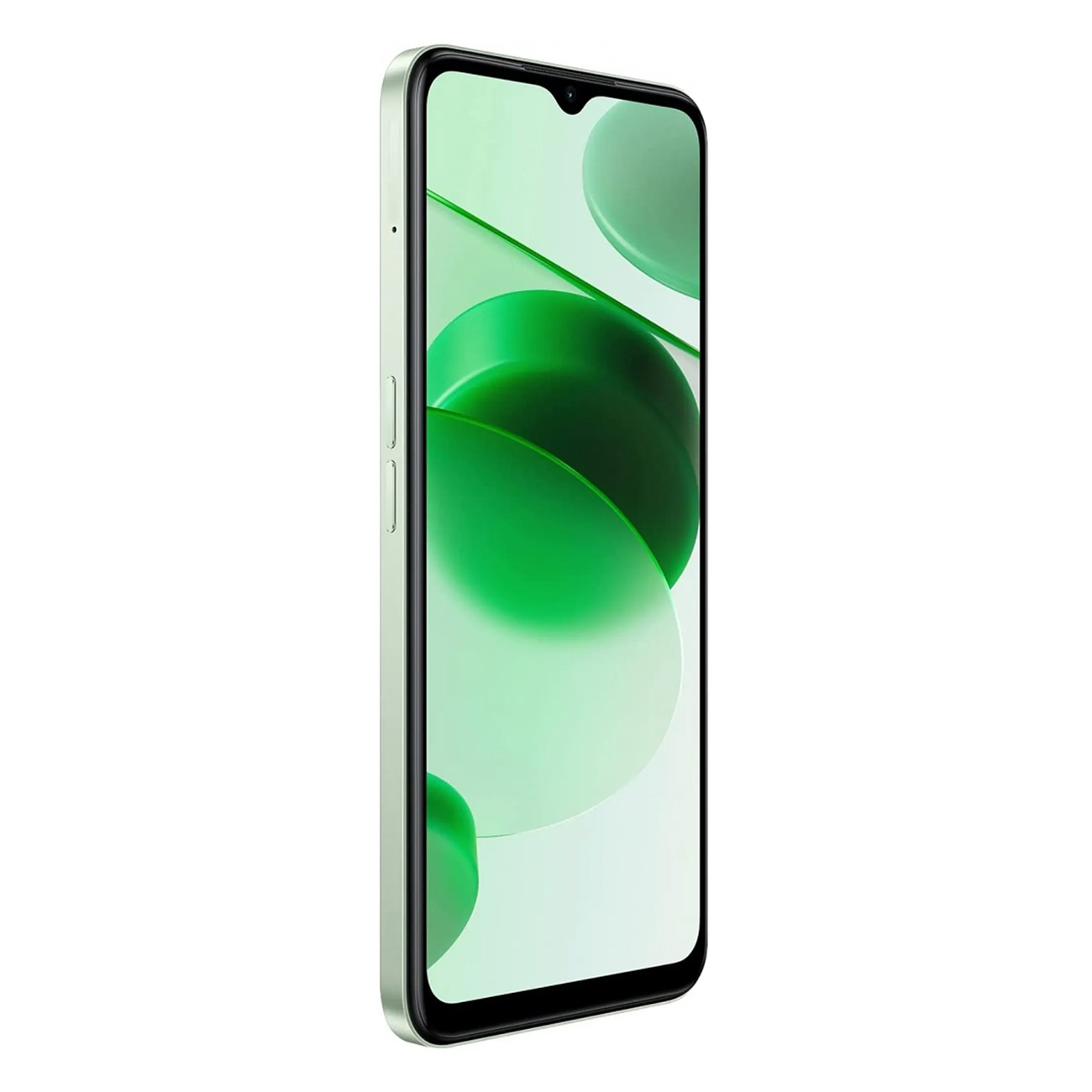 Teléfono inteligente verde con una funda verde. La pantalla muestra círculos verdes y blancos.