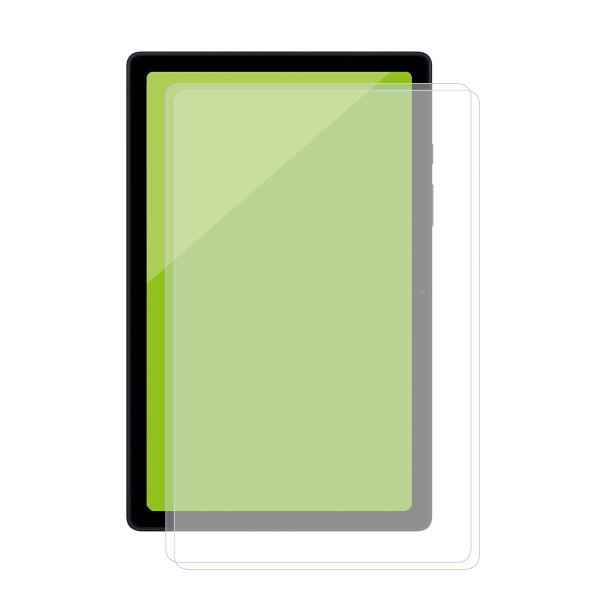 Tablet con protezione schermo applicata. Mostra un tablet nero con una protezione schermo trasparente sopra.