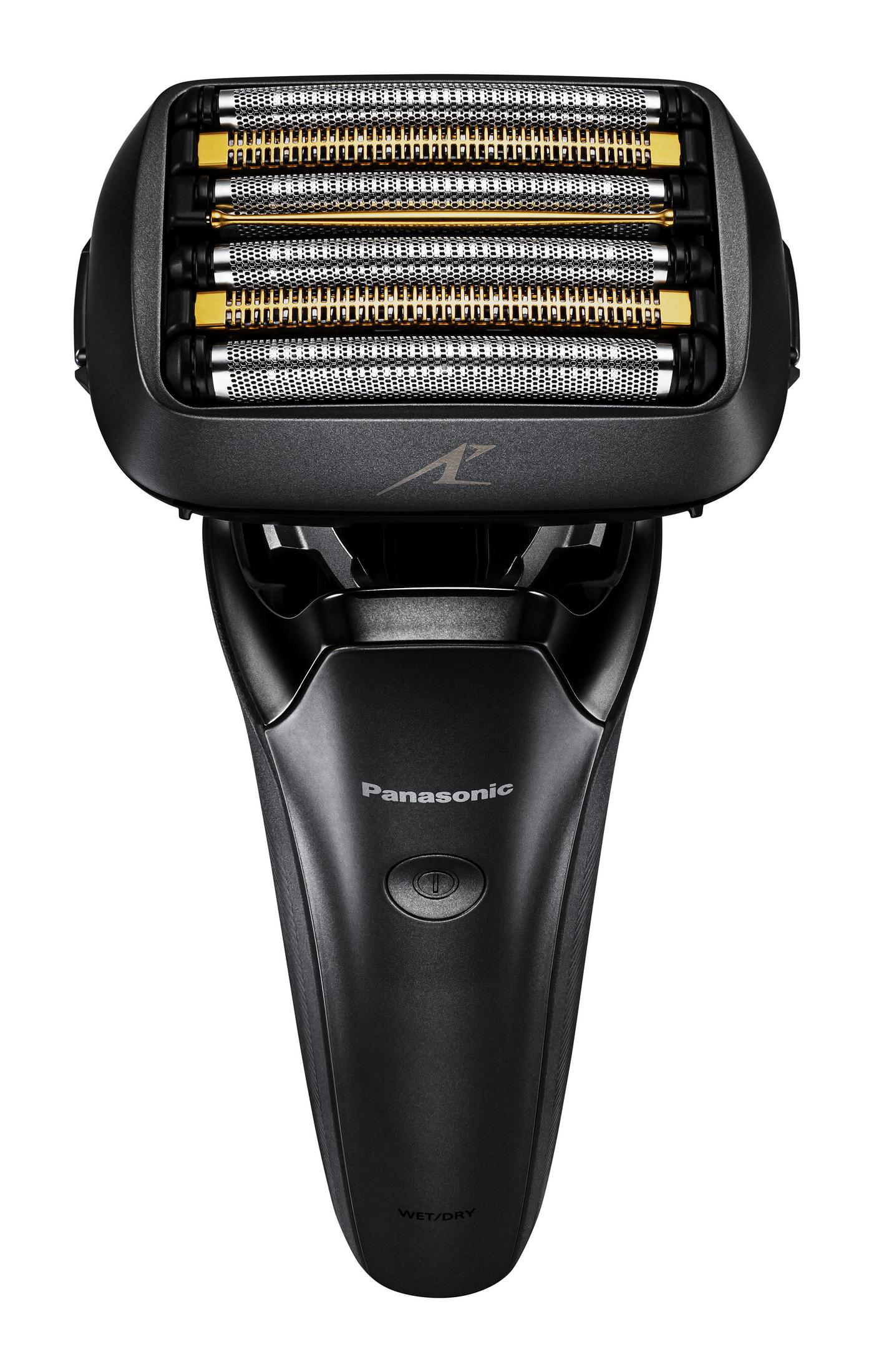 Czarna golarka elektryczna, zbliżenie. Wiele ostrzy i elegancki design.