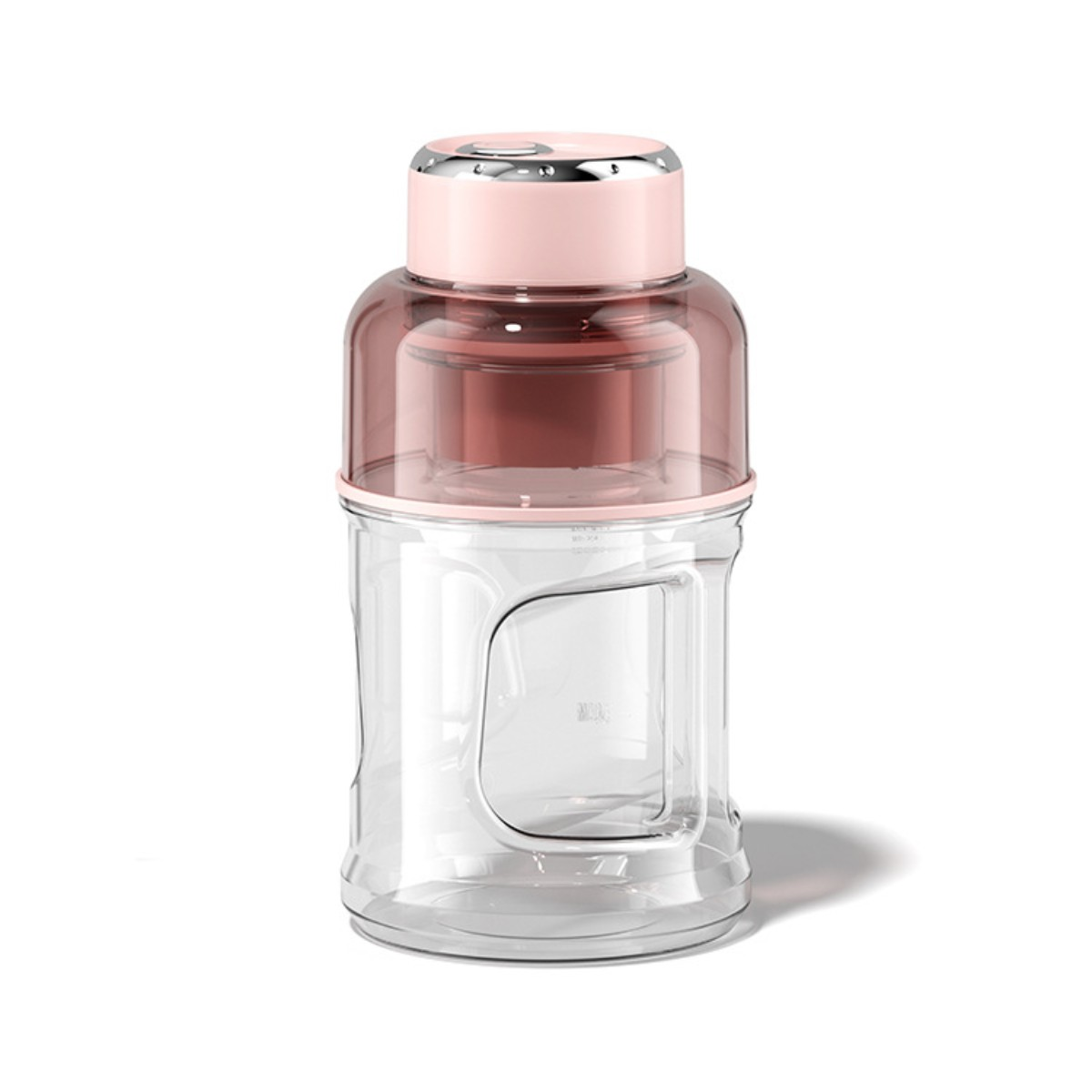 Ein klarer Plastikbehälter mit rosa Deckel. Er enthält eine klare Flüssigkeit.