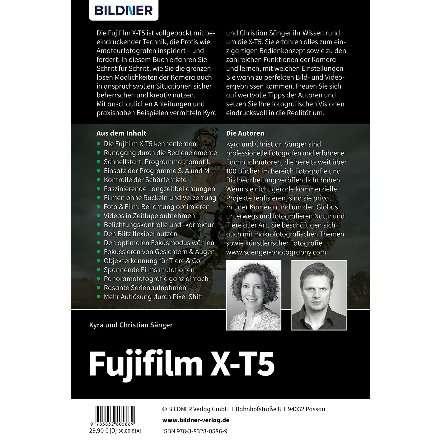 Buchcover für Fujifilm X-T5 Fotografie-Leitfaden, zeigt Titel, Autor und Titelbild.