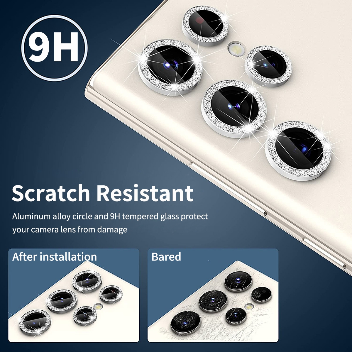 Hart Cover Back + Schutzglas(für H9 Samsung Kamera Glitzer Galaxy S23 Ring Ultra) WIGENTO Glas