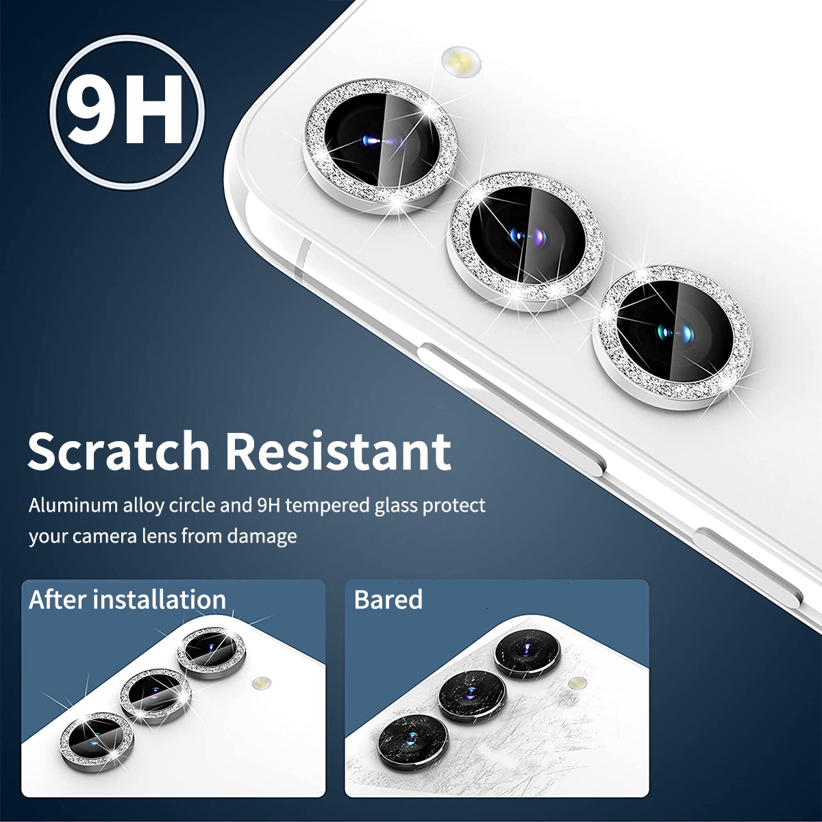 Ring / Glitzer Back S23 Schutzglas(für Samsung + Glas WIGENTO Cover S23 Galaxy Plus) Kamera Hart H9