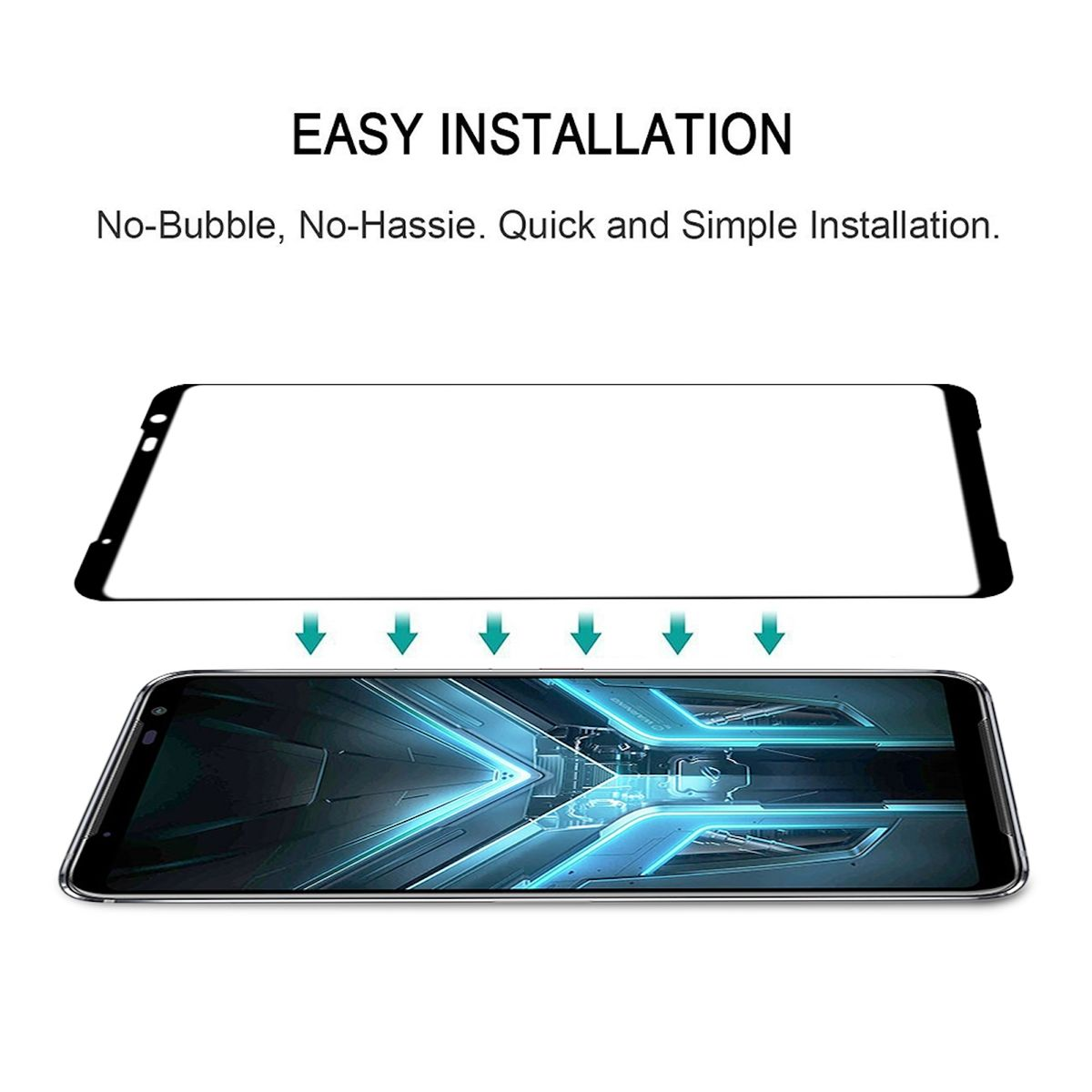 Ein Telefon und ein Bildschirmschutz mit dem Text.