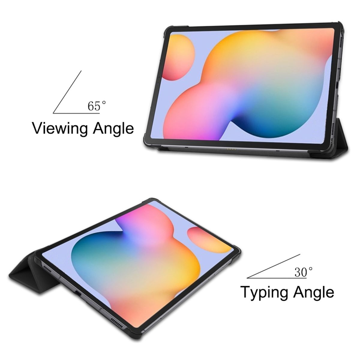 Zwei Tablets, eines in einem Winkel von 65 Grad zum Betrachten, das andere in einem Winkel von 30 Grad zum Tippen.
