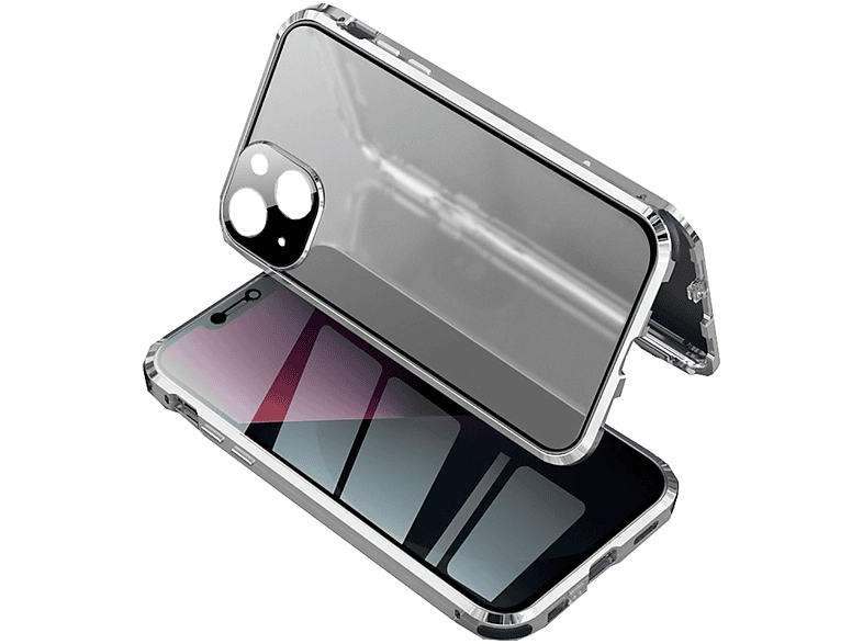 WIGENTO 360 Grad Magnet / Glas Privacy Mirror Hülle, Full Cover, Apple, iPhone 13, Silber