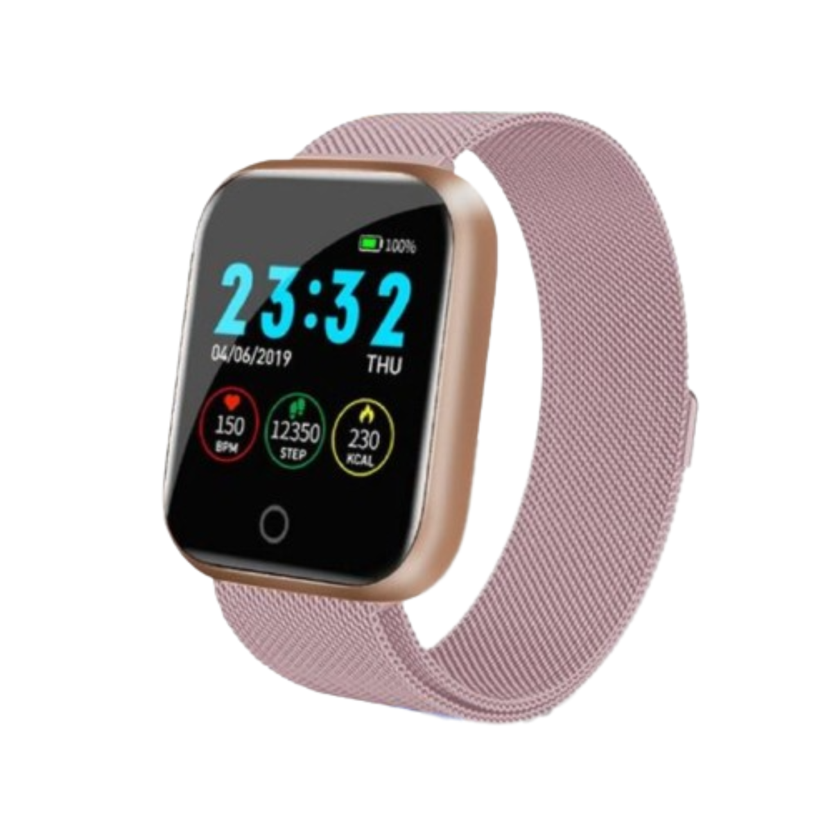 25 SYNTEK Full Multi Sport Modus Wasserdichte Sportuhr Stahl, Touch cm, Smartwatch Rostfreier Uhr Rosa Pink Watch Smart HD