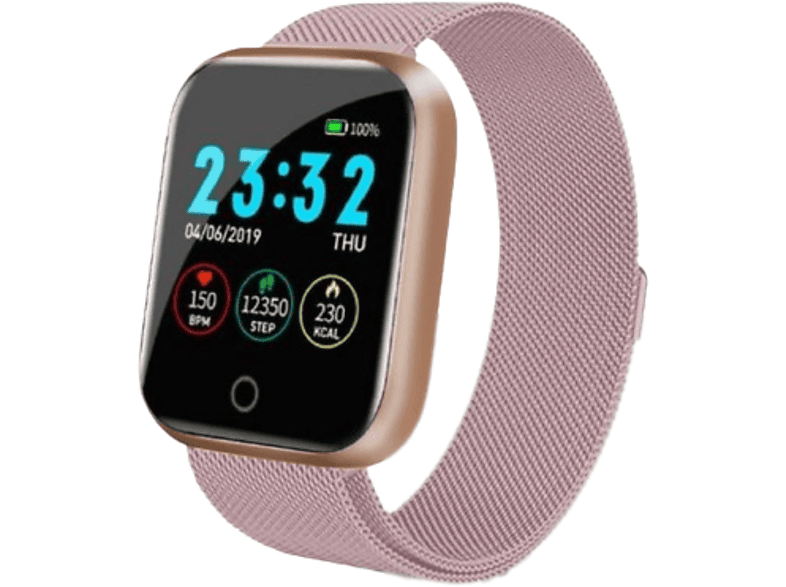 SYNTEK Smart Watch Pink HD Sportuhr Full Touch Multi Sport Modus Wasserdichte Uhr Smartwatch Rostfreier Stahl, 25 cm, Rosa