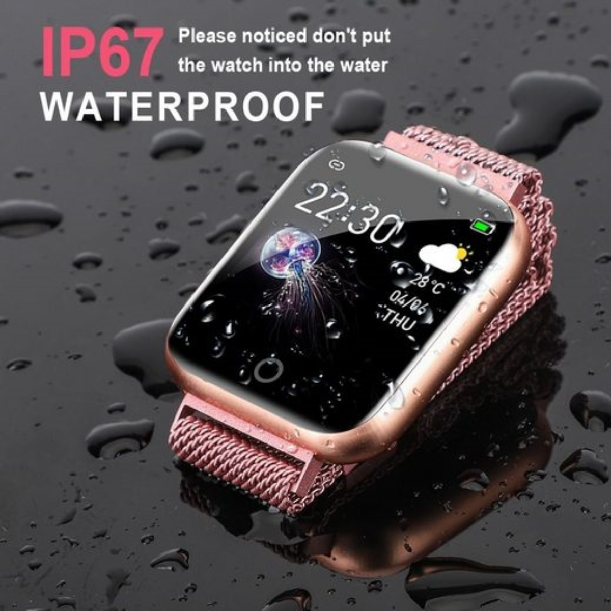 SYNTEK Smart Watch Pink Smartwatch Touch Rostfreier cm, Full Rosa HD Multi Modus Sportuhr Stahl, Wasserdichte 25 Sport Uhr