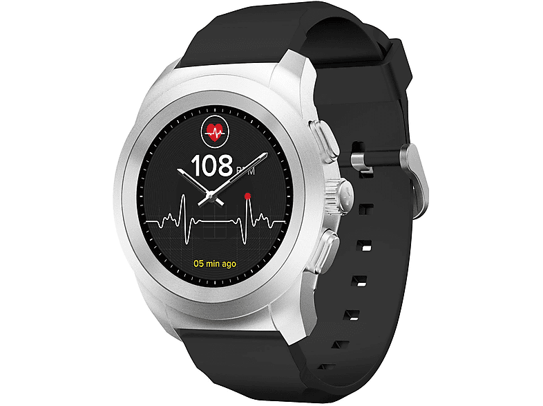 MYKRONOZ BRUSHED SILVER/BLACK SILICON FLAT REGULAR Smartwatch Silikon, 210 mm, Silber/Schwarz