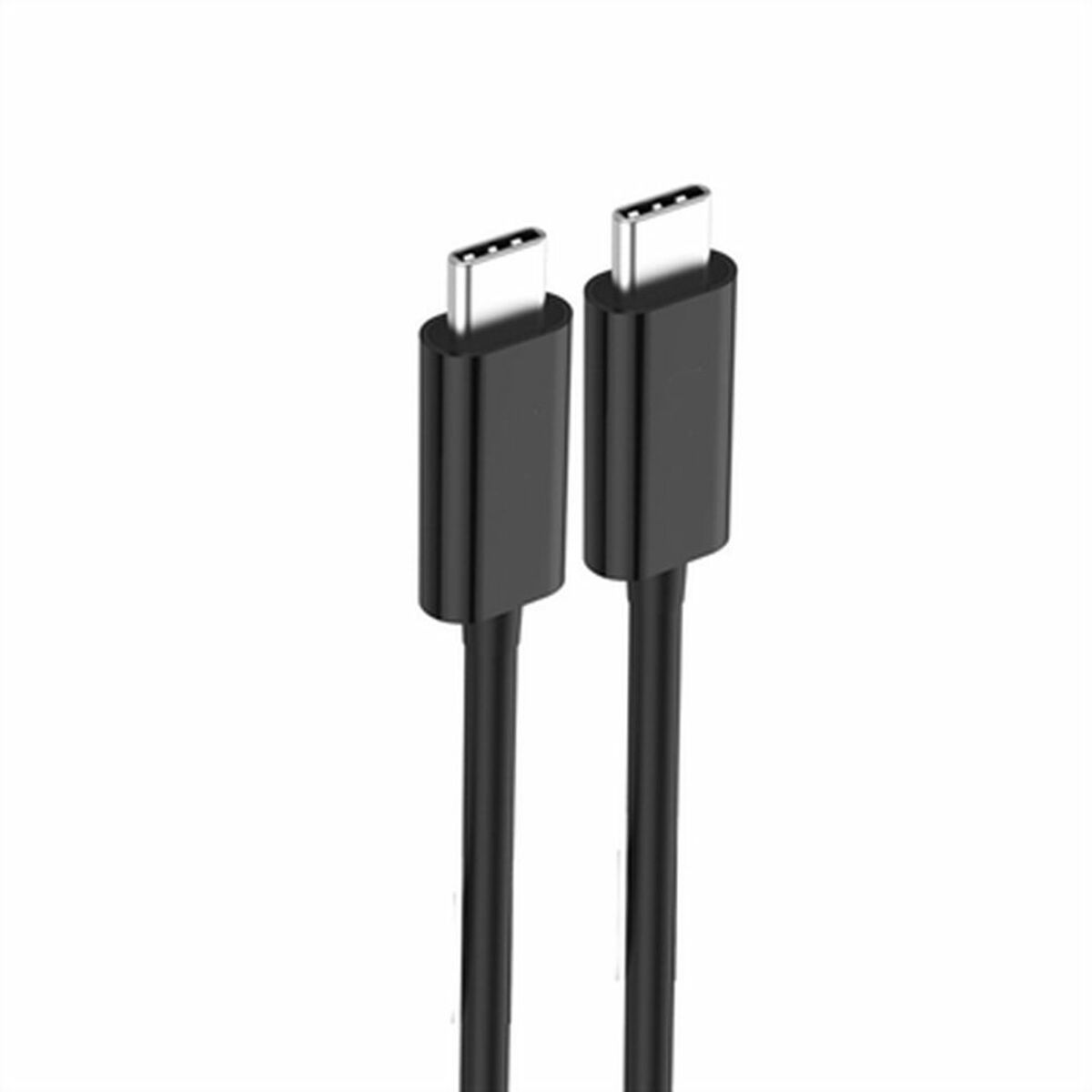 Dwa czarne kable USB-C ze złączami na każdym końcu. Białe tło. Kable obok siebie.