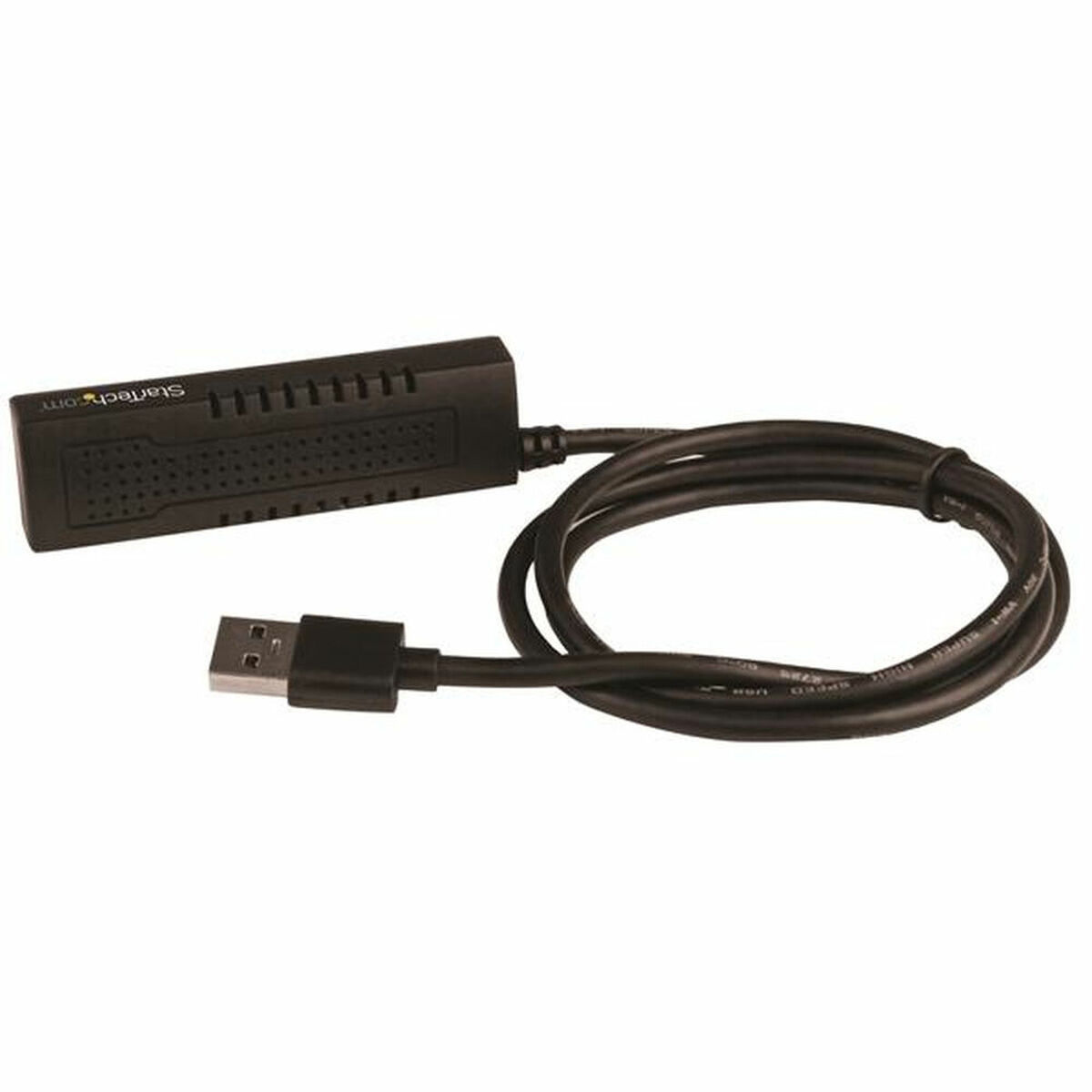 Adaptador negro Startech.com con un cable USB conectado.