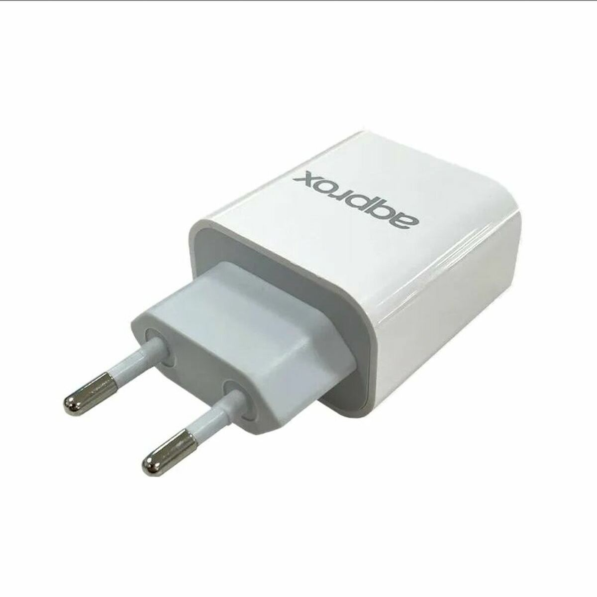 Adaptador de cargador aqprox blanco con enchufe europeo.