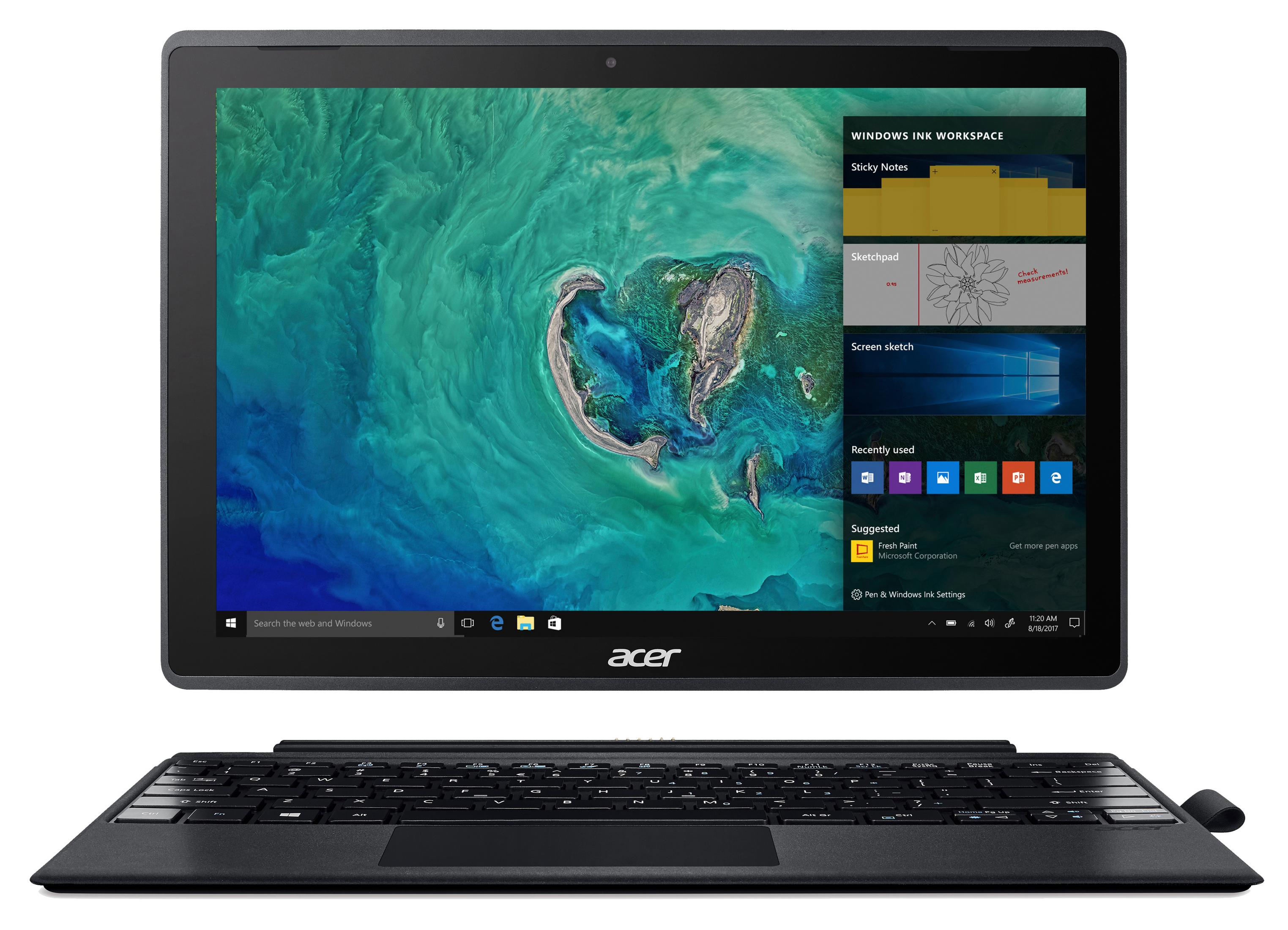 Ein schwarzes Tablet mit Tastatur, das den Windows Ink-Arbeitsbereich anzeigt.