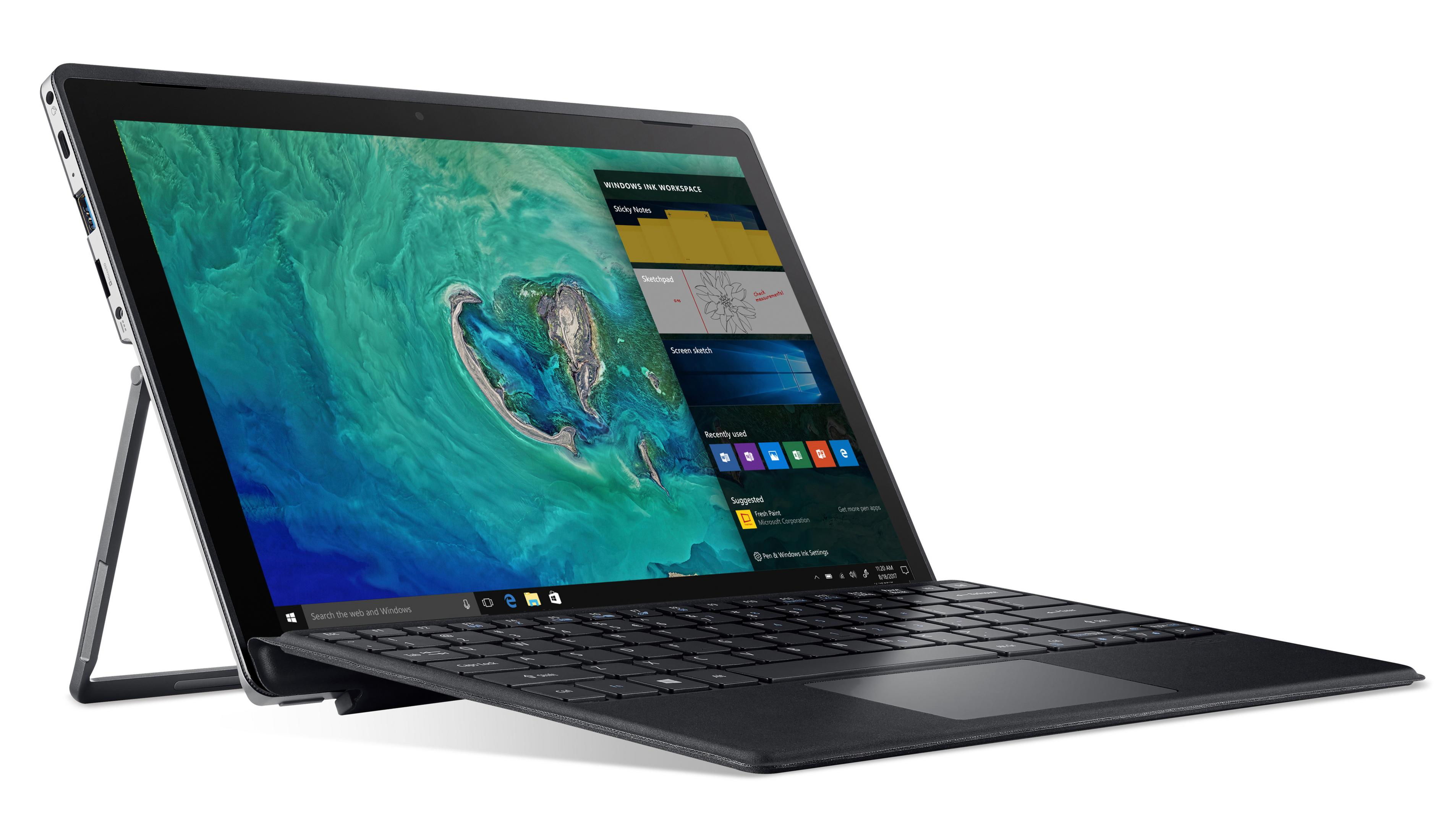 Ein Laptop auf einem Schreibtisch, der die Windows Ink Workspace-Oberfläche anzeigt.