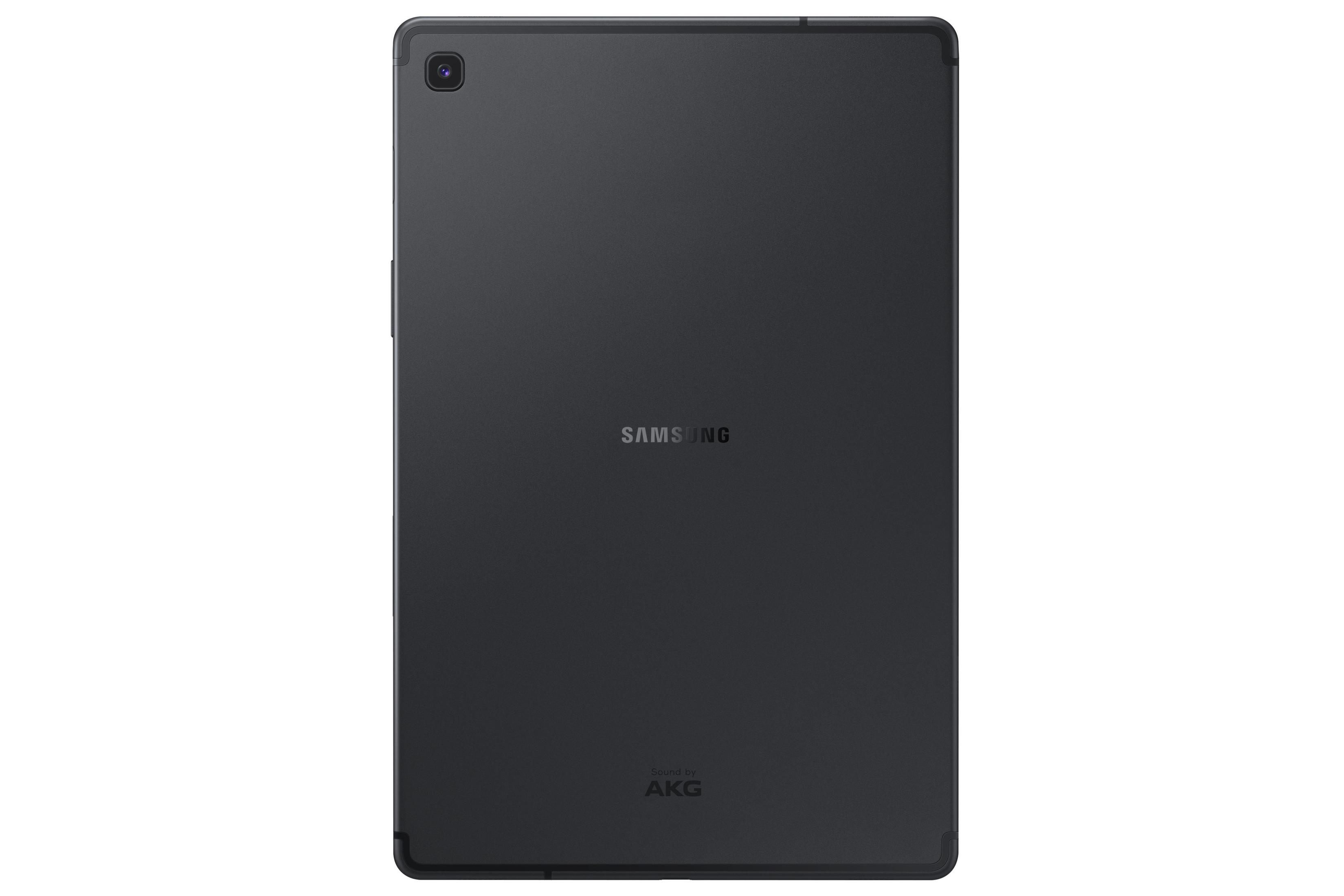 Ein schwarzes Samsung-Tablet mit dem Samsung-Logo auf der Rückseite.