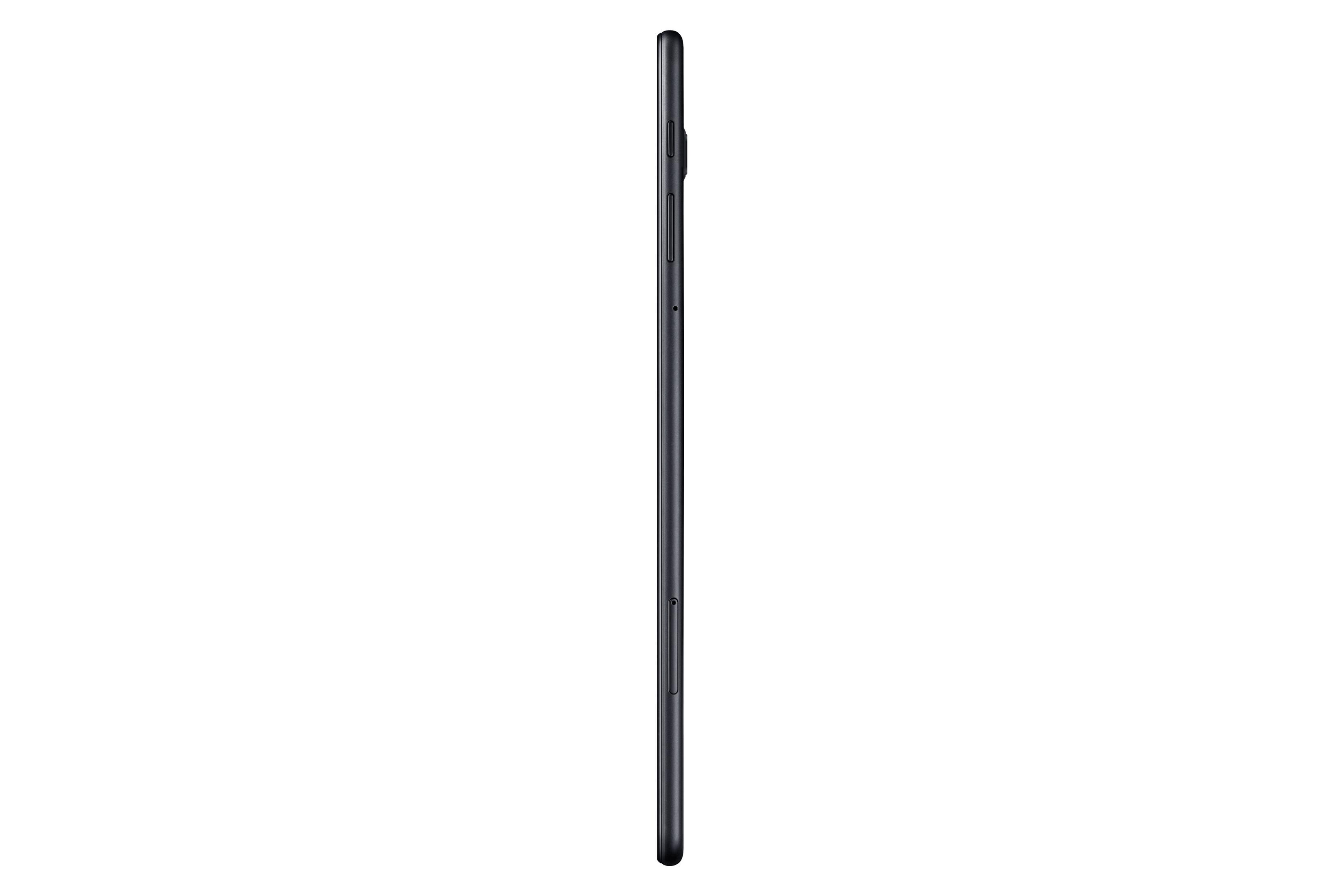 Ein schwarzes Tablet von der Seite, isoliert auf weißem Hintergrund.