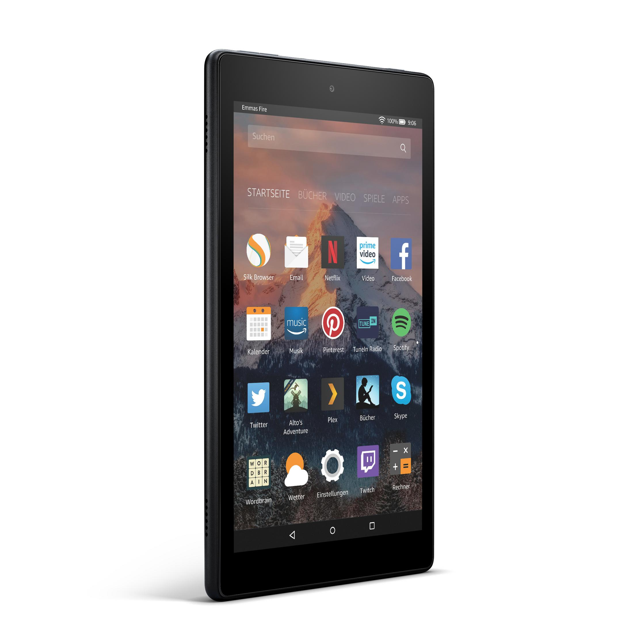 Schwarzes Tablet, das verschiedene App-Symbole auf seinem Bildschirm zeigt.
