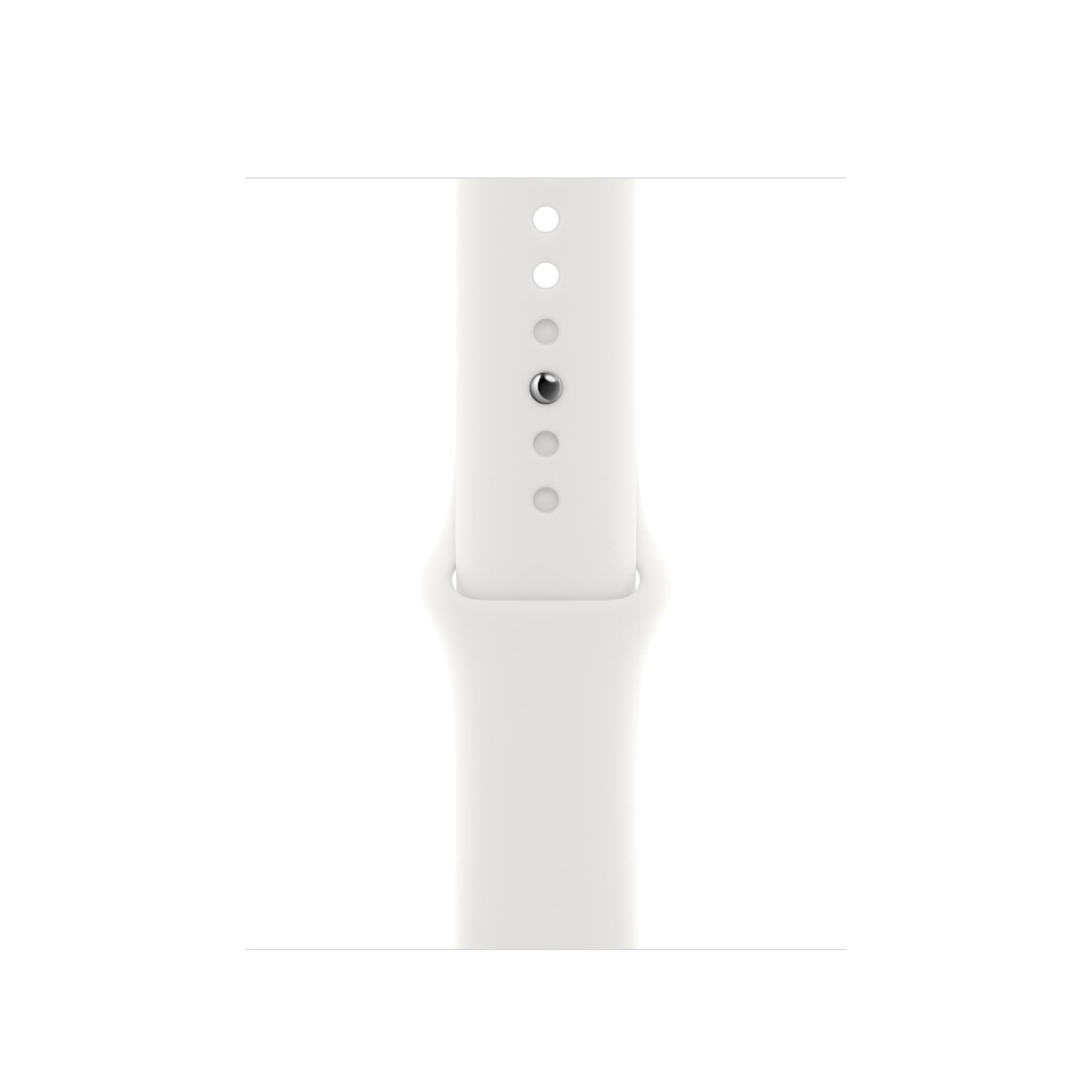White watch band with holes and a silver pin in the center.