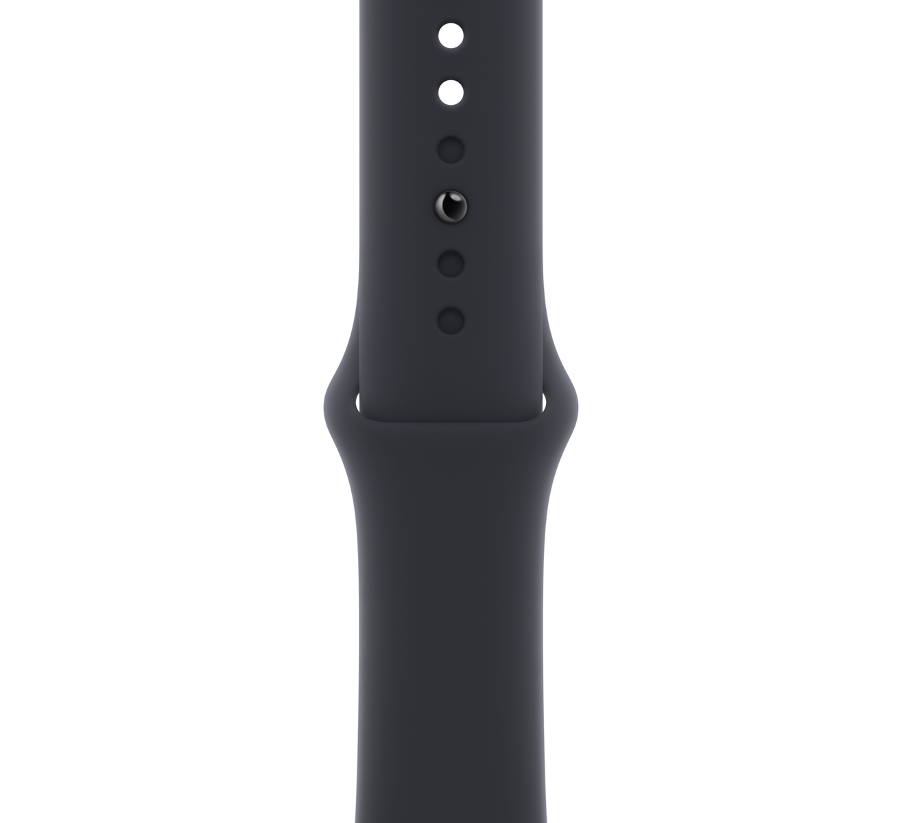 Un bracelet de montre bleu foncé avec plusieurs trous pour le réglage et une boucle pour l'attache.