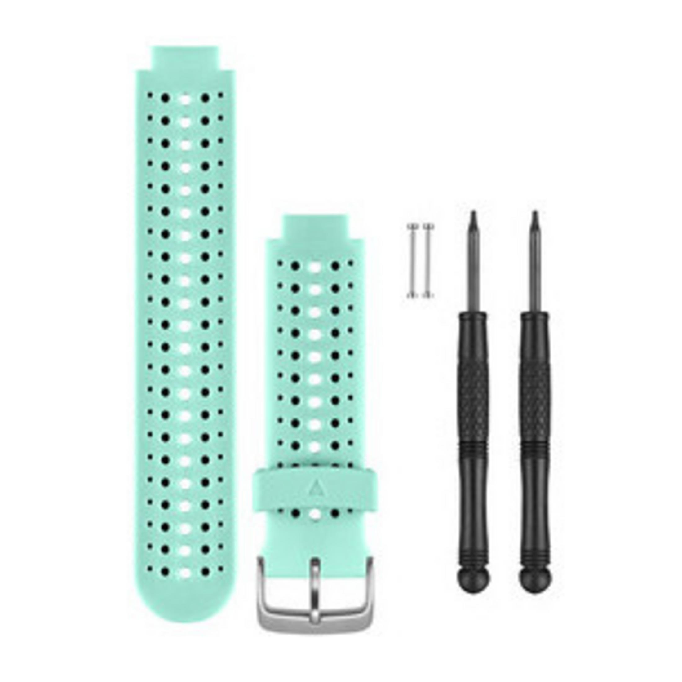 Cinturini e strumenti per orologi verde chiaro. Due cinturini e due strumenti neri con piccole punte.