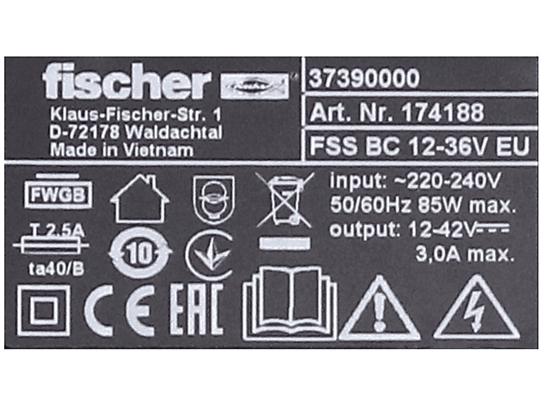 FISCHER FSS-BC12-36V Ladegerät Ladegerät CAS (Cordless Alliance System) Partner, 220 - 240 Volt, Schwarz/Grün