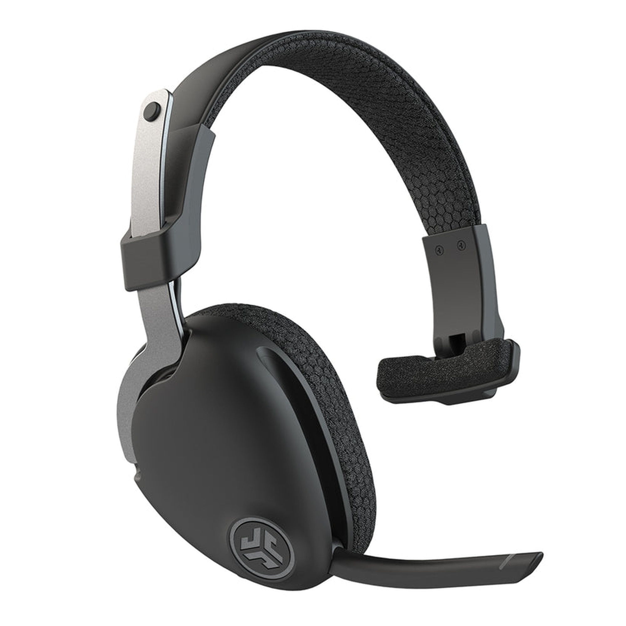 Schwarzes und graues JLab-Headset mit Mikrofon.