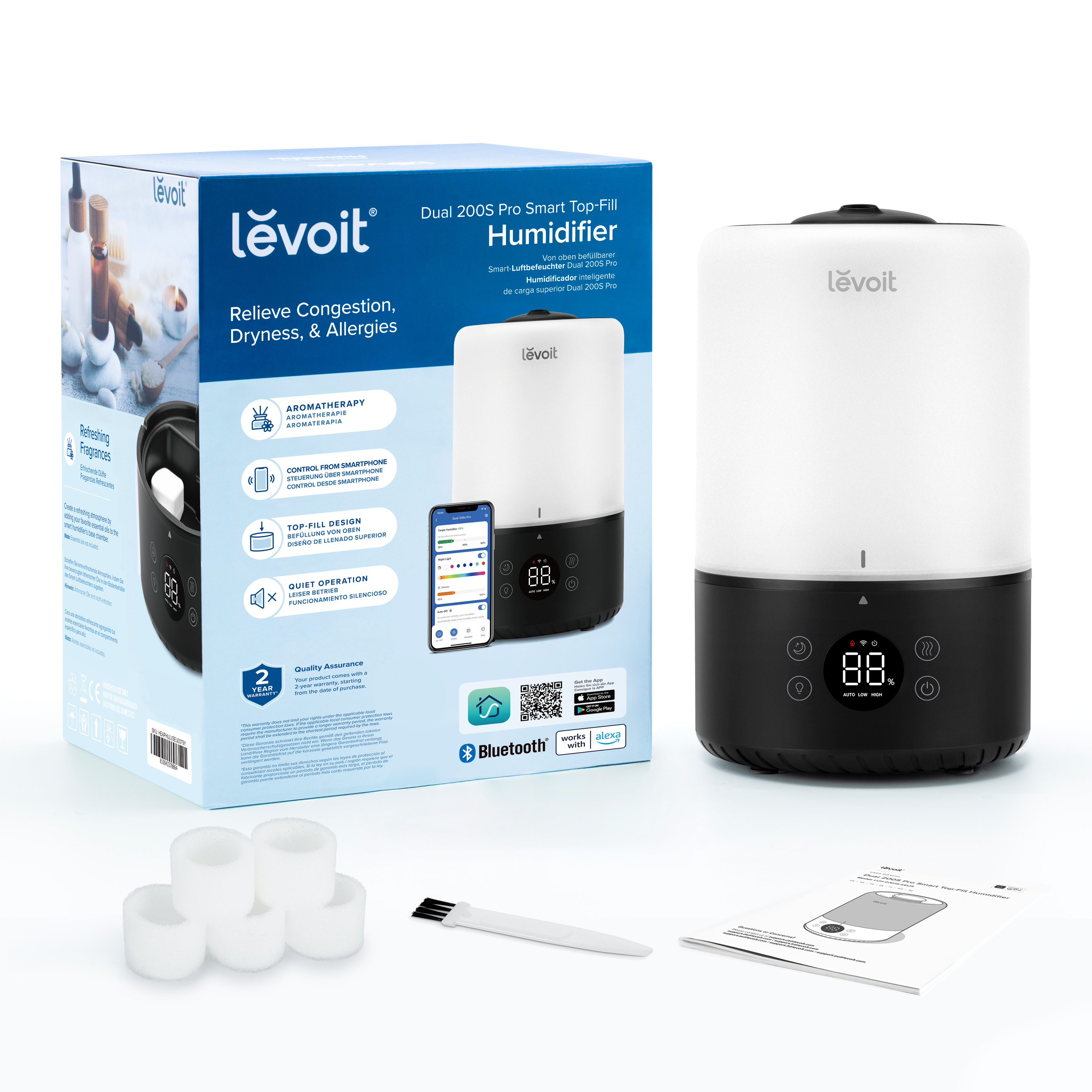 Raumgröße: (24 m²) Luftbefeuchter LEVOIT weiß Top-Fill Watt, 200S Dual Smart Pro 27