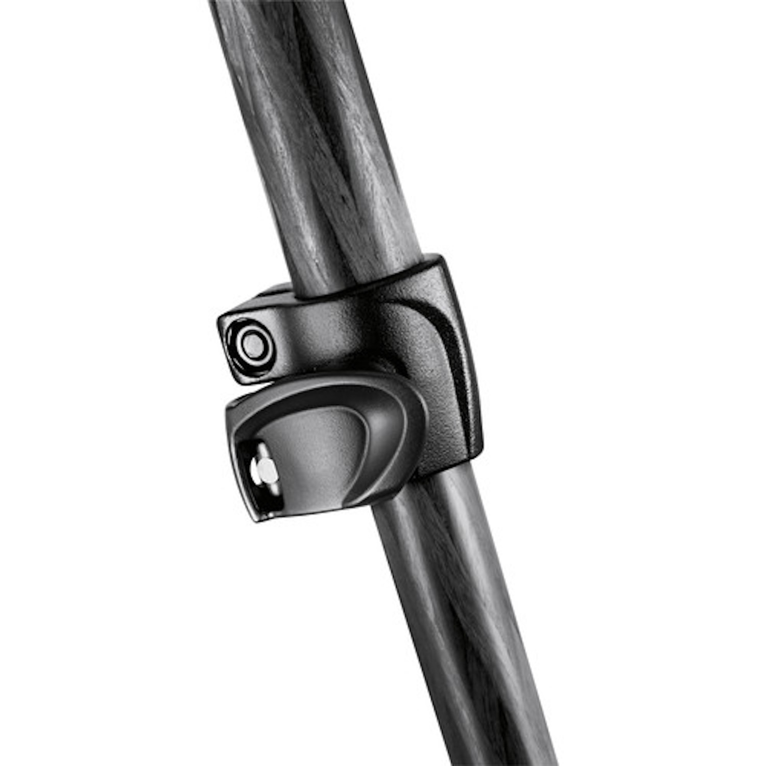 Zbliżenie czarnej nogi statywu z czarnym zaciskiem.