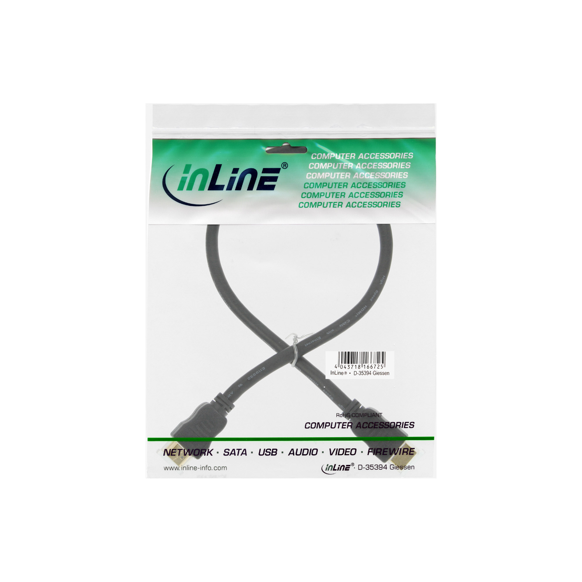 INLINE InLine® HDMI Kabel, HDMI mit Speed Stecker, / HDMI-High Ethernet, Stecker