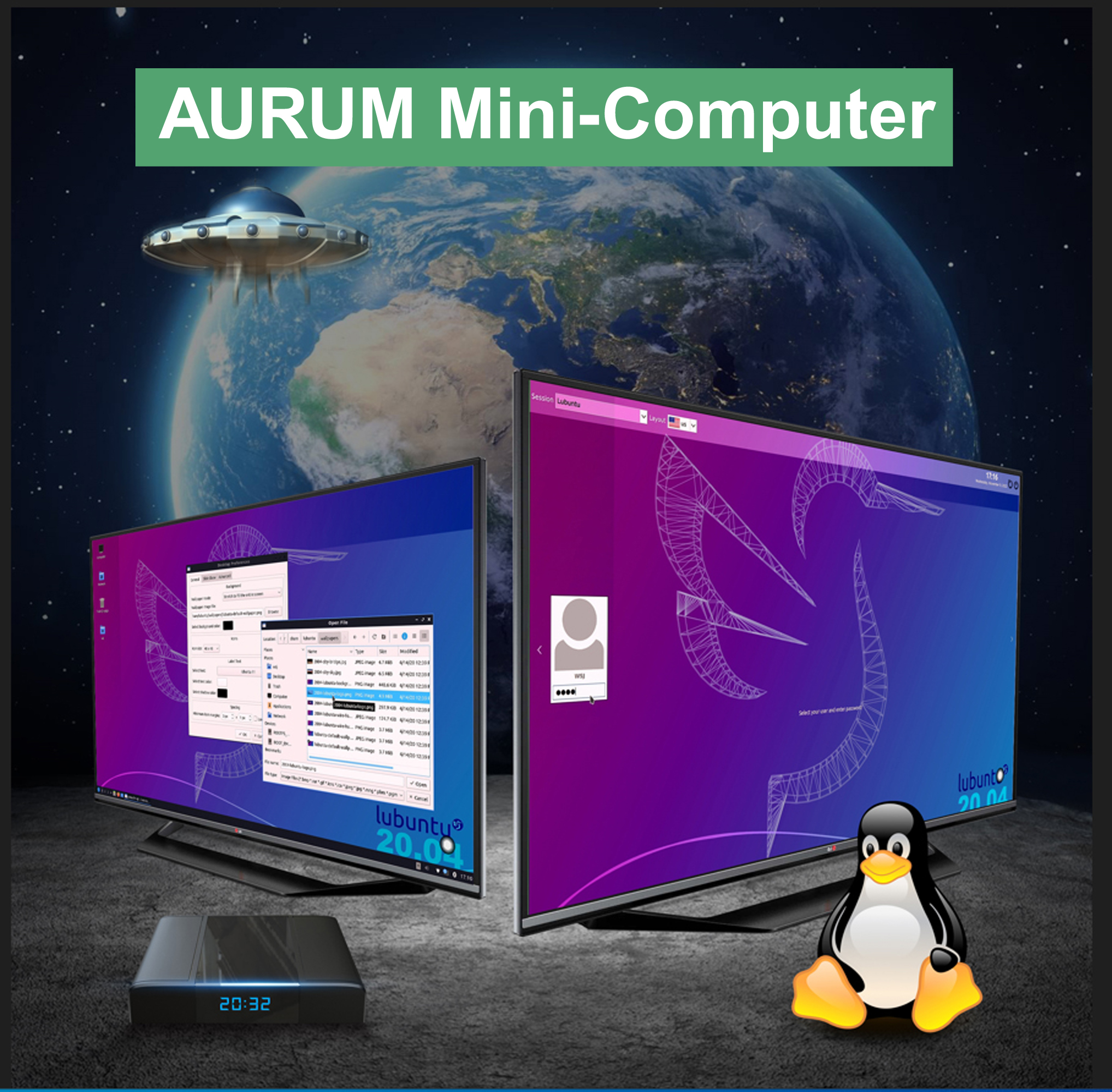 GB HDD 64 Desktop-PC, Linux, RAM, Mini-Computer, GB 1 4 TB AURUM eMMC,